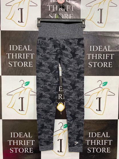 GYMSHARK |XS| WAIST 22| CHARCOAL GREY CAMO HIGH-WAISTED SEAMLESS LEGGINGS