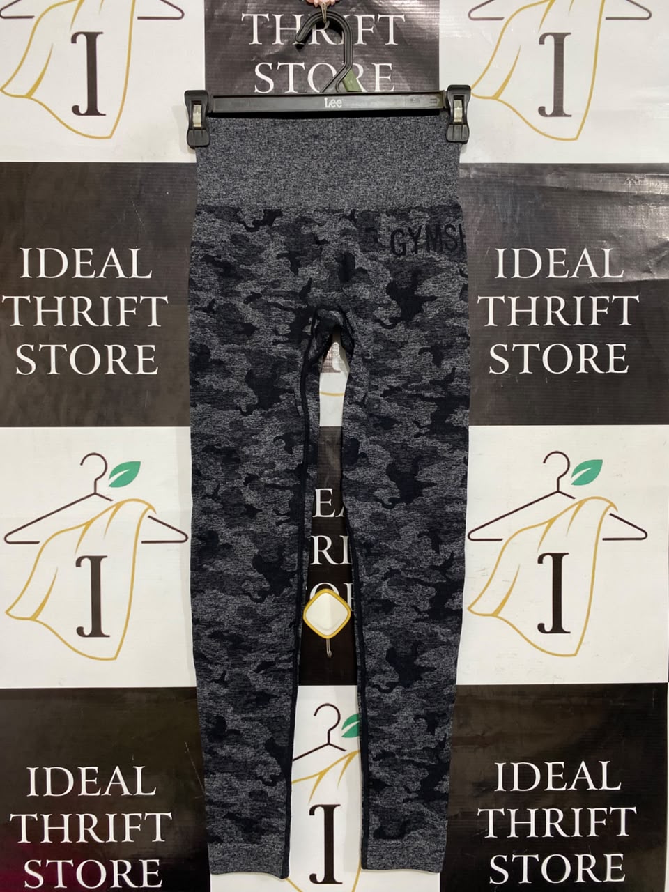 GYMSHARK |XS| WAIST 22| CHARCOAL GREY CAMO HIGH-WAISTED SEAMLESS LEGGINGS