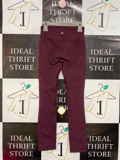 LULULEMON |XS| WAIST 21| MAROON BURGUNDY HIGH-WAISTED ATHLETIC LEGGINGS WITH SIDE POCKETS