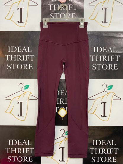 LULULEMON |XS| WAIST 21| MAROON BURGUNDY HIGH-WAISTED ATHLETIC LEGGINGS WITH SIDE POCKETS