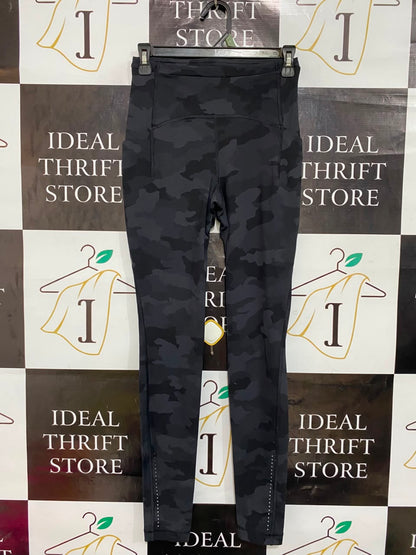 LULULEMON |XS| WAIST 24| WOMEN'S BLACK CHARCOAL CAMO HIGH-WAISTED ATHLETIC LEGGINGS WITH SIDE POCKETS & REFLECTIVE