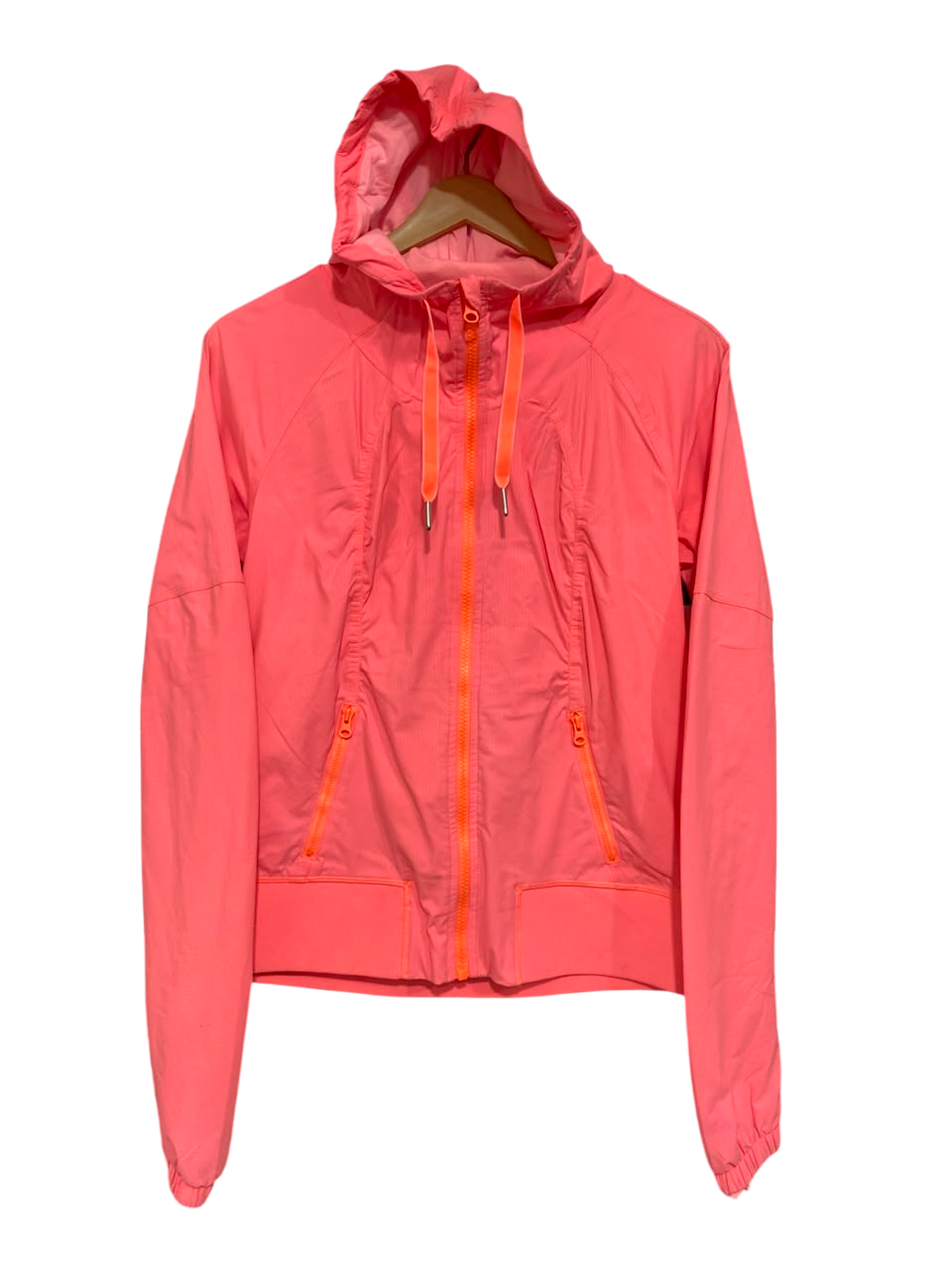 LULULEMON |S| BUST 19| NEON CORAL PINK FULL-ZIP HOODED WINDPROTECT ATHLETIC JACKET