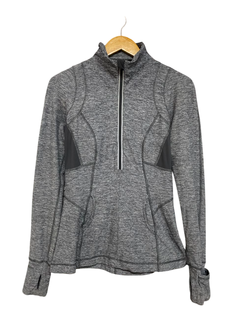 LULULEMON |S| BUST 17| GREY MARLED HALF-ZIP PULLOVER TRACK JACKET WITH THUMBHOLES