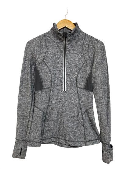 LULULEMON |S| BUST 17| GREY MARLED HALF-ZIP PULLOVER TRACK JACKET WITH THUMBHOLES