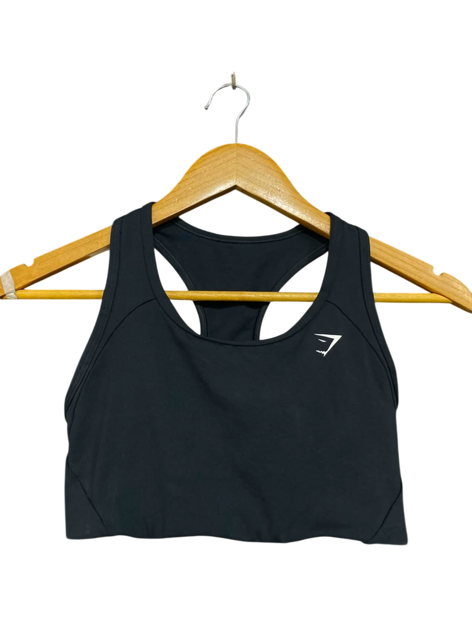 GYMSHARK |XS| BUST 12| CLASSIC BLACK ATHLETIC SPORTS BRA WITH WHITE SHARKHEAD LOGO