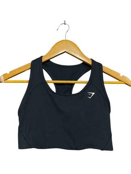GYMSHARK |XS| BUST 12| CLASSIC BLACK ATHLETIC SPORTS BRA WITH WHITE SHARKHEAD LOGO