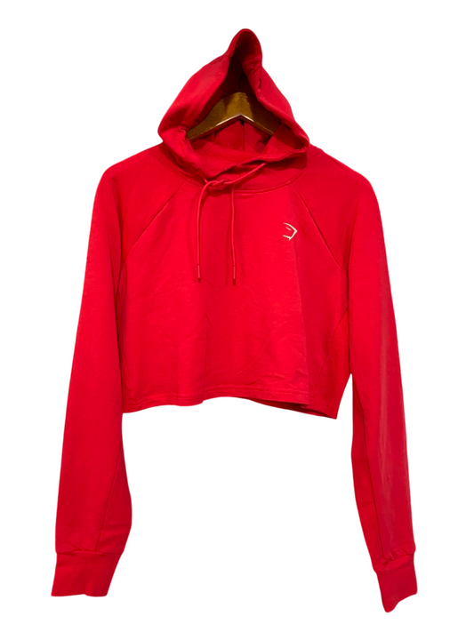 GYMSHARK |M| BUST 20| VIBRANT RED CROPPED HOODIE LONG SLEEVE PULLOVER