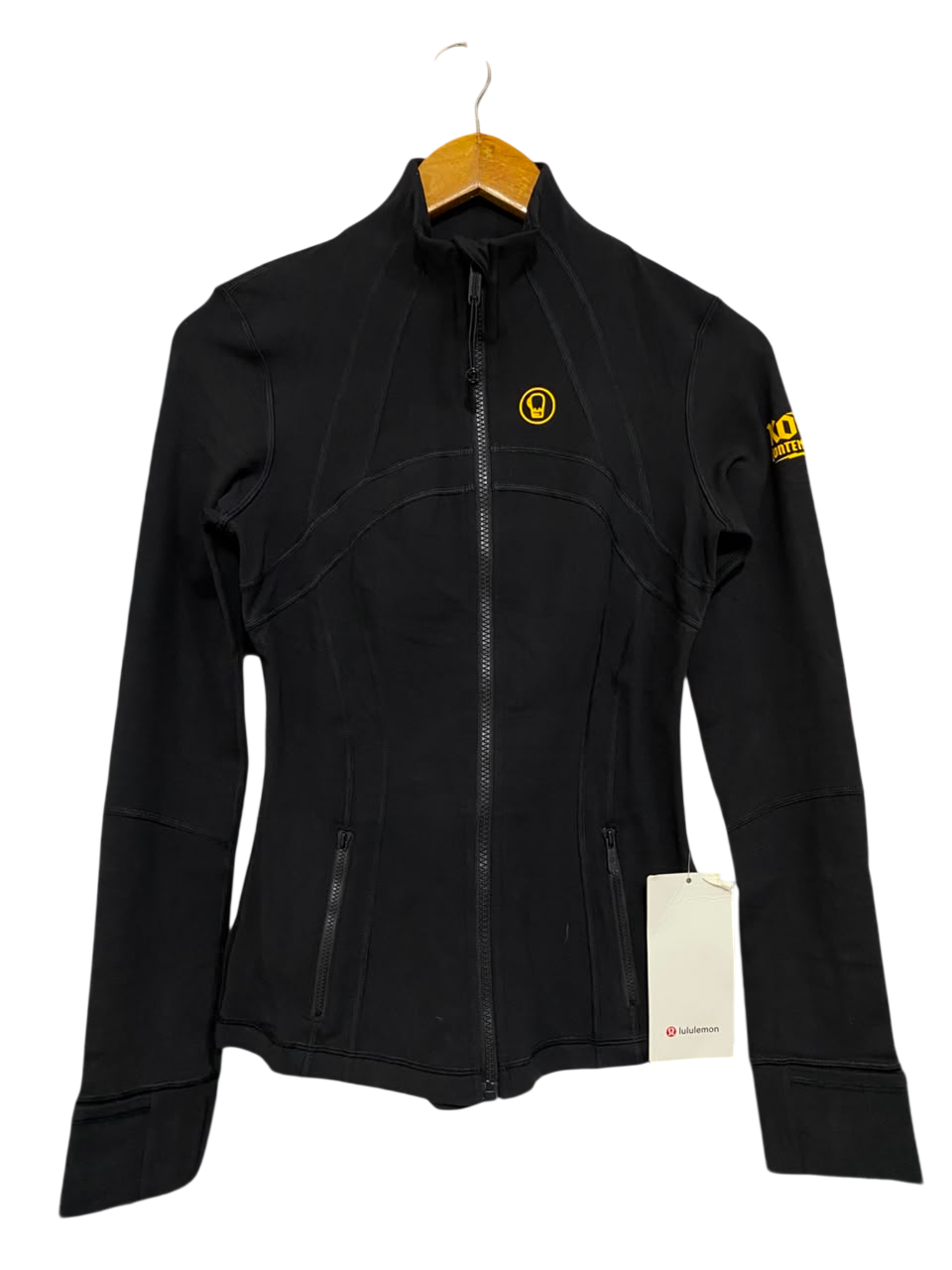LULULEMON |S| BUST 15| BLACK DEFINE JACKET SPECIAL EDITION YELLOW ACCENTS THUMBHOLES