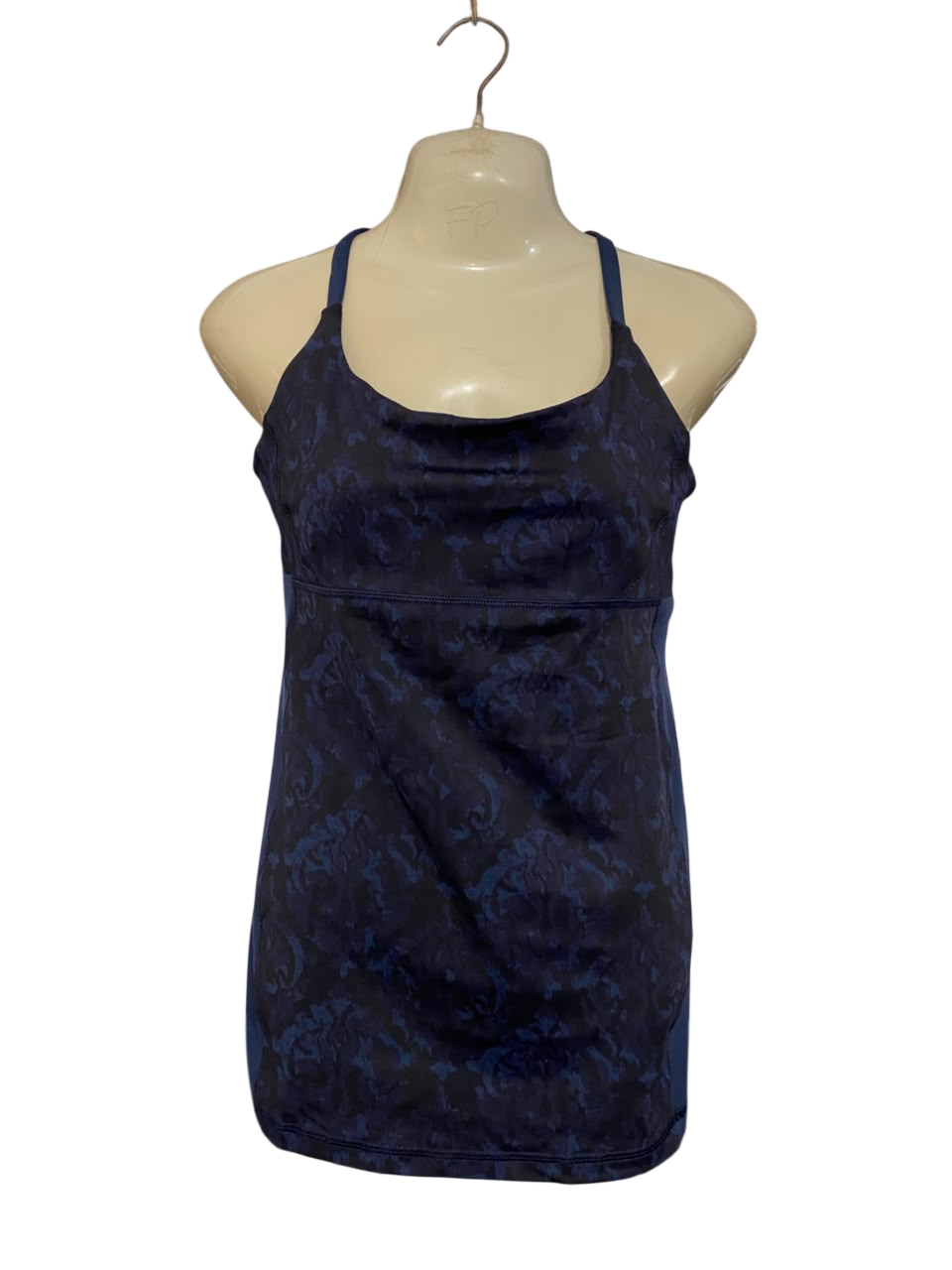 LULULEMON |S| BUST 15| NAVY BLUE BLUE DAMASK FLOWER PRINT ATHLETIC TANK TOP WITH BUILT-IN BRA