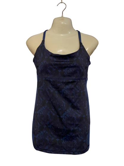 LULULEMON |S| BUST 15| NAVY BLUE BLUE DAMASK FLOWER PRINT ATHLETIC TANK TOP WITH BUILT-IN BRA