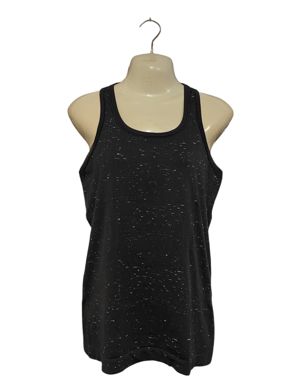 LULULEMON |S| BUST 15| BLACK WHITE SPECKLED MARLED ATHLETIC TANK TOP WOMEN'S