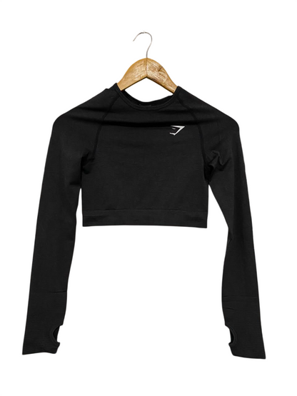GYMSHARK |S| BUST 13| BLACK LONG SLEEVE CROP TOP WITH THUMBHOLES WOMEN'S