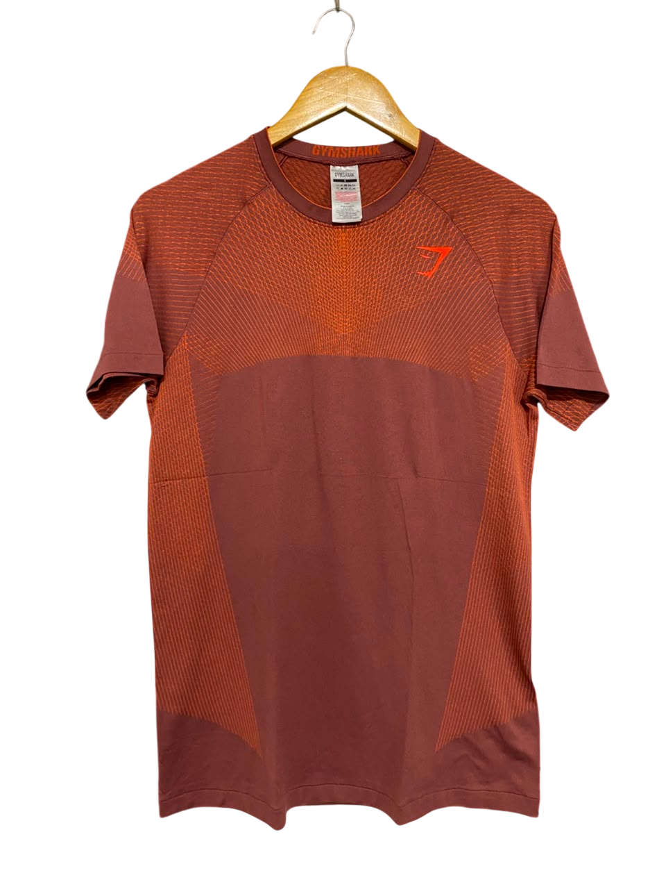 GYMSHARK |S| BUST 18| RUST ORANGE BURNT RED SEAMLESS ATHLETIC SHORT SLEEVE T-SHIRT