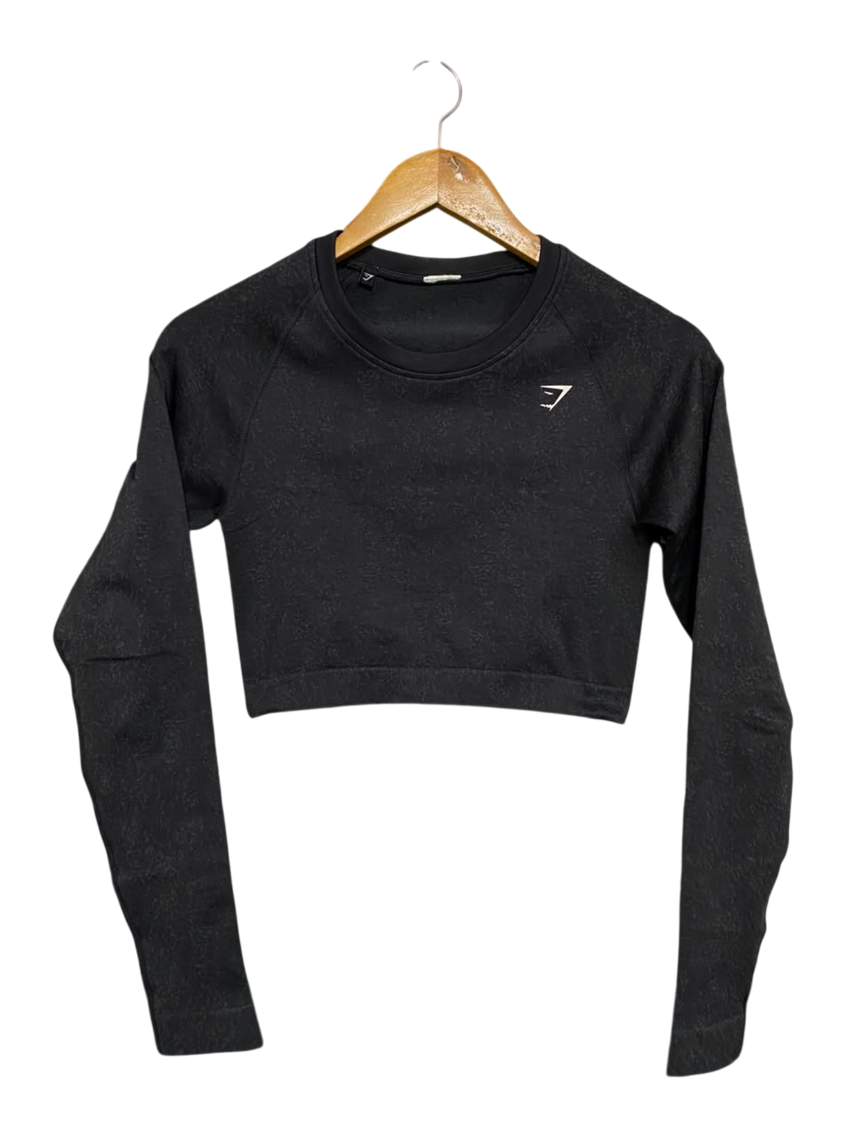 GYMSHARK |XS| BUST 13| BLACK MARLED JACQUARD LONG SLEEVE CROP TOP WOMEN'S