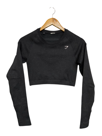 GYMSHARK |XS| BUST 13| BLACK MARLED JACQUARD LONG SLEEVE CROP TOP WOMEN'S