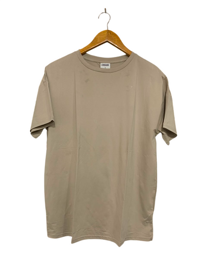 GYMSHARK |S| BUST 19| BEIGE TAN OVERSIZED CASUAL ATHLETIC SHORT SLEEVE T-SHIRT WOMEN'S