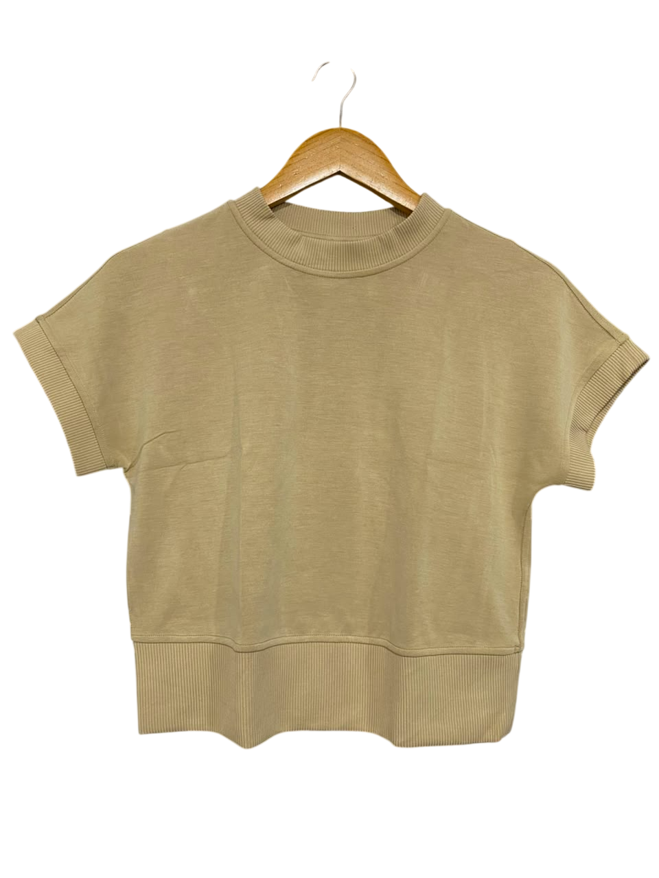 LULULEMON |M| BUST 16| BEIGE TAN SHORT SLEEVE ATHLETIC SWEATSHIRT PULLOVER WOMEN'S