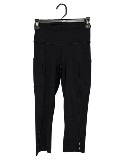 LULULEMON |XS| WAIST 24| WOMEN'S CLASSIC BLACK ATHLETIC CROPPED LEGGINGS WITH SIDE POCKETS AND REFLECTIVE HEM DETAILS ACTIVEWEAR