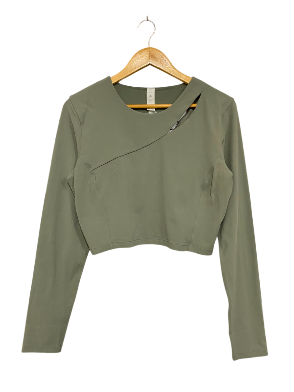 LULULEMON |M| BUST 18| WOMEN'S SAGE GREEN ASYMMETRICAL CUTOUT LONG-SLEEVE CROP TOP ACTIVEWEAR