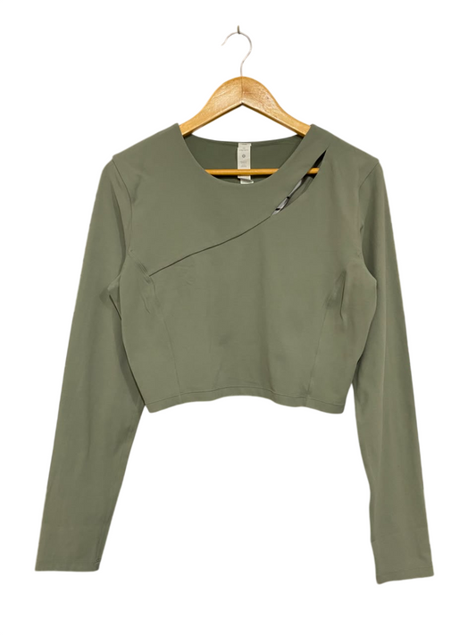 LULULEMON |M| BUST 18| WOMEN'S SAGE GREEN ASYMMETRICAL CUTOUT LONG-SLEEVE CROP TOP ACTIVEWEAR