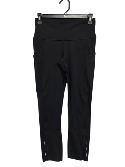 LULULEMON |S| WAIST 26| WOMEN'S CLASSIC BLACK ATHLETIC CROPPED LEGGINGS WITH SIDE POCKETS AND REFLECTIVE HEM DETAILS ACTIVEWEAR