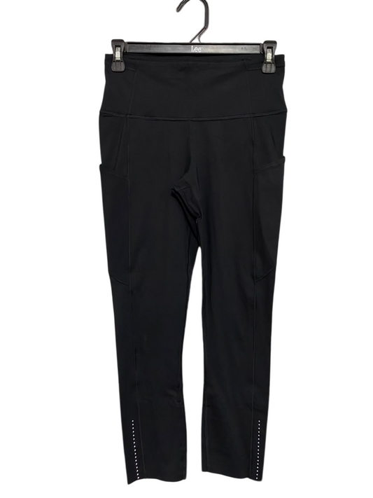 LULULEMON |S| WAIST 26| WOMEN'S CLASSIC BLACK ATHLETIC CROPPED LEGGINGS WITH SIDE POCKETS AND REFLECTIVE HEM DETAILS ACTIVEWEAR