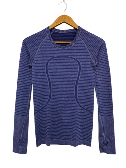 LULULEMON |S| BUST 14| WOMEN'S BLUE HEATHERED STRIPED SEAMLESS LONG-SLEEVE ATHLETIC TOP WITH THUMBHOLES ACTIVEWEAR