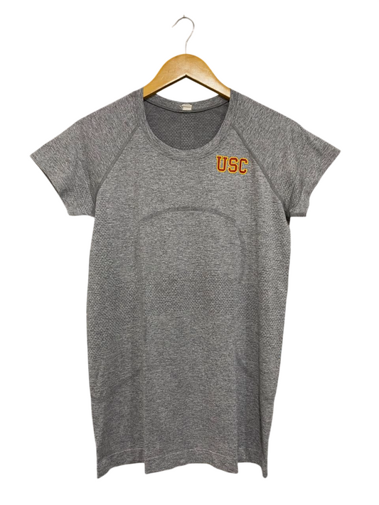 LULULEMON |M| BUST 17| WOMEN'S GREY HEATHERED "USC" SEAMLESS SHORT-SLEEVE ATHLETIC T-SHIRT ACTIVEWEAR