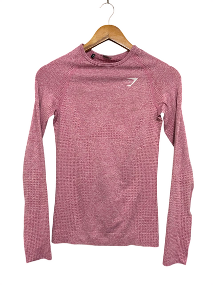 GYMSHARK |S| BUST 14| WOMEN'S PINK HEATHERED SEAMLESS LONG-SLEEVE ATHLETIC CROP TOP ACTIVEWEAR