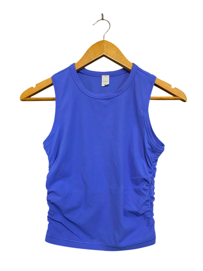 LULULEMON |S| BUST 14| WOMEN'S BLUE RIBBED ATHLETIC TANK TOP WITH SIDE RUFFLE RUCHE DETAILS ACTIVEWEAR