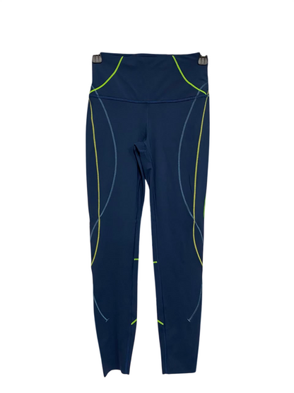 LULULEMON | XS| WAIST 22| WOMEN'S NAVY BLUE HIGH-RISE ATHLETIC LEGGINGS WITH NEON YELLOW CONTRAST PIPING FULL LENGTH ACTIVEWEAR