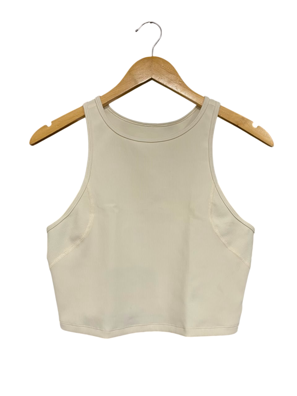 LULULEMON |S| BUST 15| WOMEN'S OFF-WHITE / BEIGE RIBBED HIGH-NECK CROP TOP ATHLETIC ACTIVEWEAR