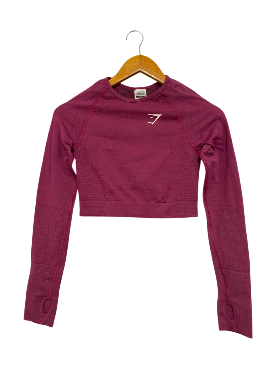 GYMSHARK |S| BUST 13| WOMEN'S VITAL SEAMLESS LONG SLEEVE CROP TOP BURGUNDY MAROON WITH THUMBHOLES ACTIVEWEAR