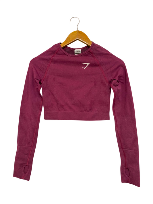 GYMSHARK |S| BUST 13| WOMEN'S VITAL SEAMLESS LONG SLEEVE CROP TOP BURGUNDY MAROON WITH THUMBHOLES ACTIVEWEAR