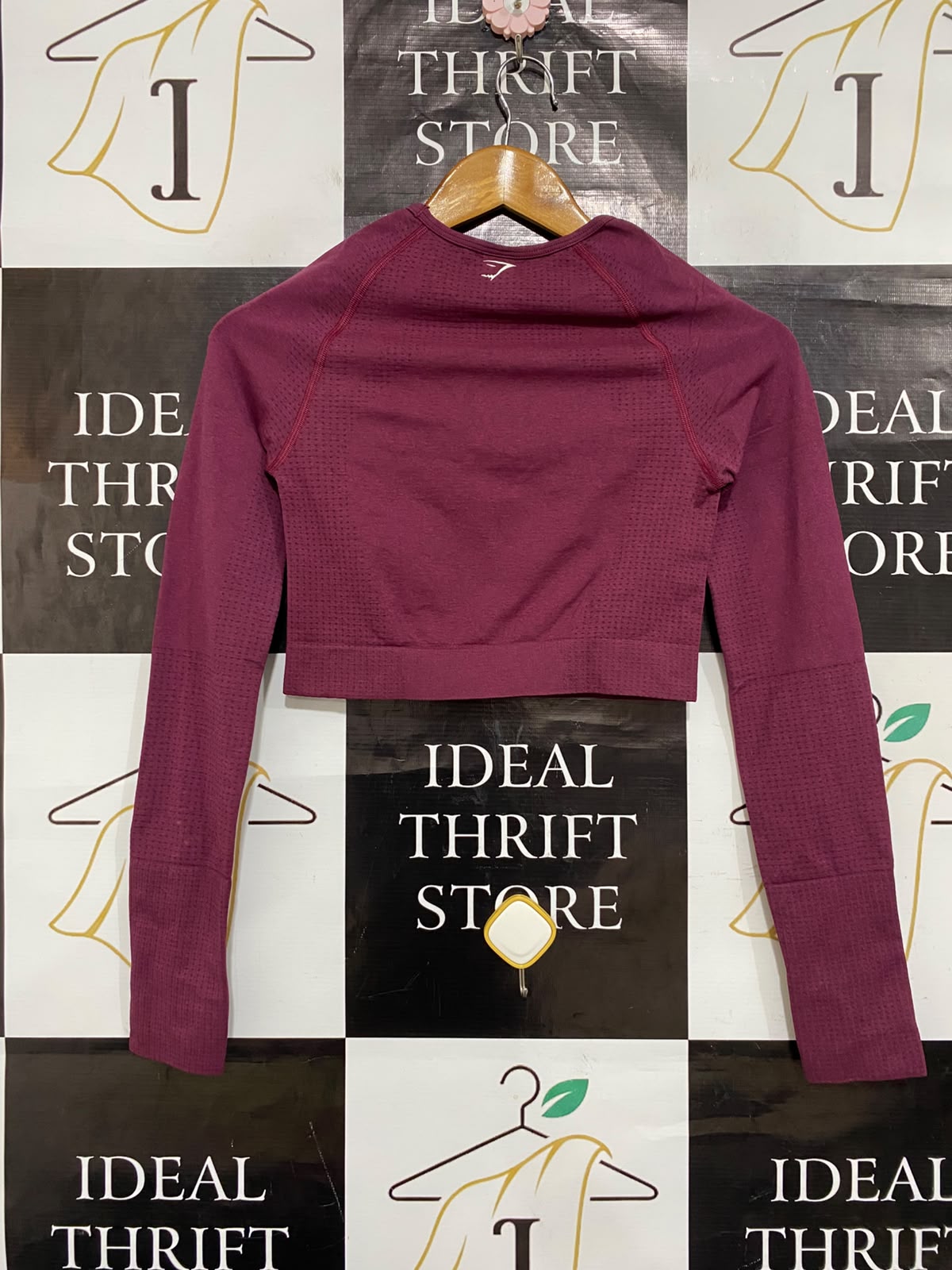 GYMSHARK |S| BUST 13| WOMEN'S VITAL SEAMLESS LONG SLEEVE CROP TOP BURGUNDY MAROON WITH THUMBHOLES ACTIVEWEAR