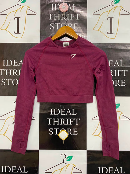 GYMSHARK |S| BUST 13| WOMEN'S VITAL SEAMLESS LONG SLEEVE CROP TOP BURGUNDY MAROON WITH THUMBHOLES ACTIVEWEAR