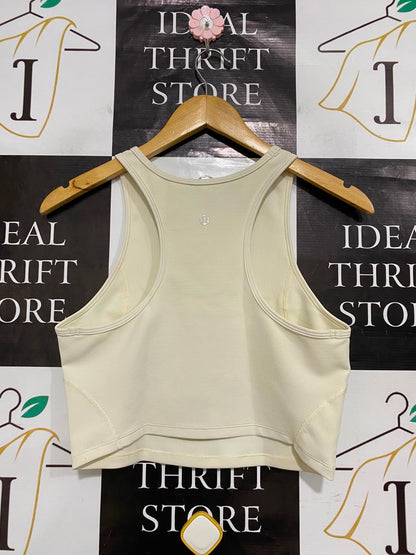 LULULEMON |S| BUST 15| WOMEN'S OFF-WHITE / BEIGE RIBBED HIGH-NECK CROP TOP ATHLETIC ACTIVEWEAR