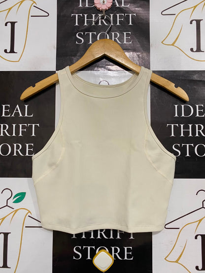 LULULEMON |S| BUST 15| WOMEN'S OFF-WHITE / BEIGE RIBBED HIGH-NECK CROP TOP ATHLETIC ACTIVEWEAR