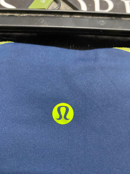 LULULEMON | XS| WAIST 22| WOMEN'S NAVY BLUE HIGH-RISE ATHLETIC LEGGINGS WITH NEON YELLOW CONTRAST PIPING FULL LENGTH ACTIVEWEAR