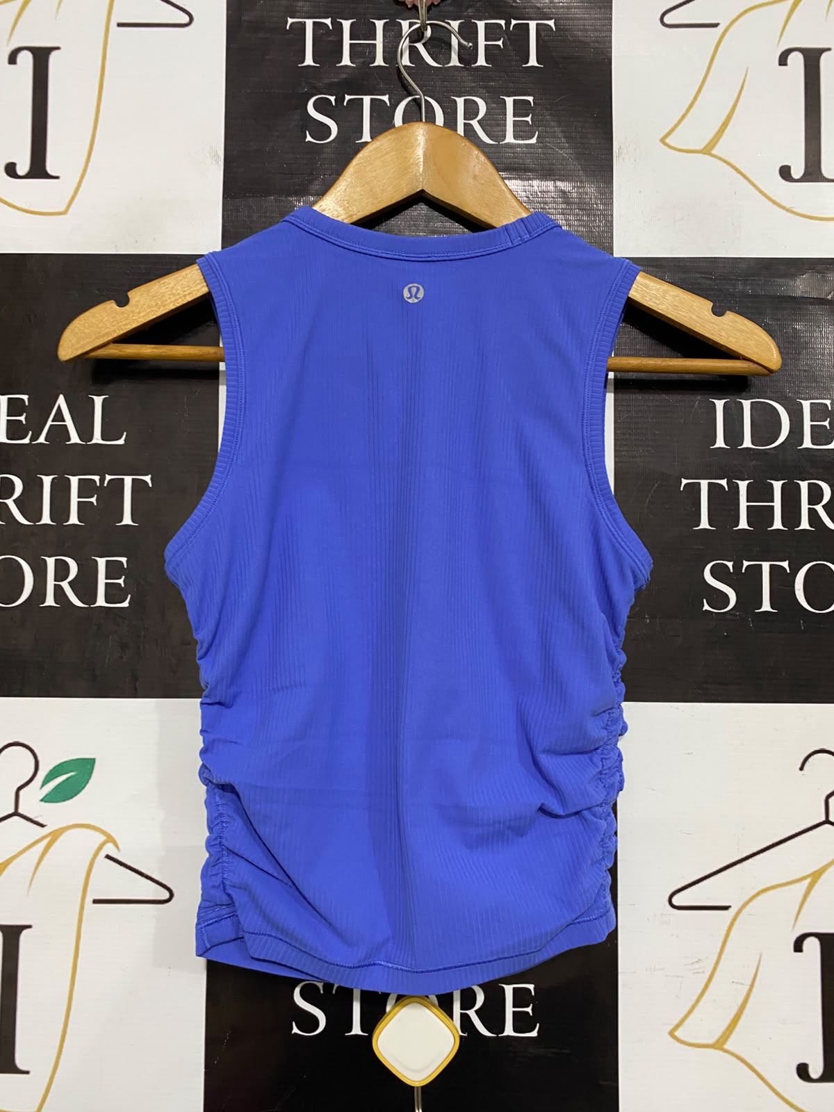 LULULEMON |S| BUST 14| WOMEN'S BLUE RIBBED ATHLETIC TANK TOP WITH SIDE RUFFLE RUCHE DETAILS ACTIVEWEAR