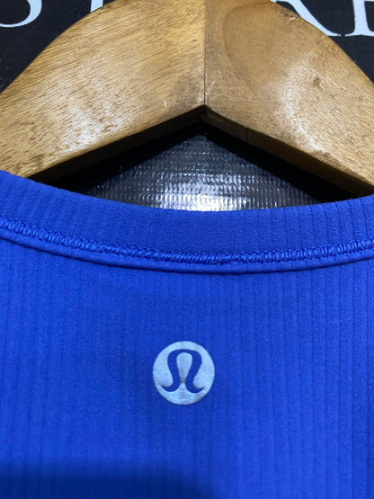 LULULEMON |S| BUST 14| WOMEN'S BLUE RIBBED ATHLETIC TANK TOP WITH SIDE RUFFLE RUCHE DETAILS ACTIVEWEAR