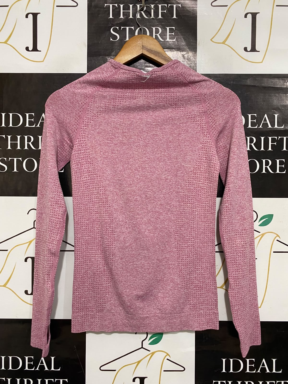 GYMSHARK |S| BUST 14| WOMEN'S PINK HEATHERED SEAMLESS LONG-SLEEVE ATHLETIC CROP TOP ACTIVEWEAR