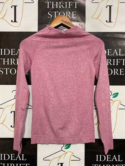 GYMSHARK |S| BUST 14| WOMEN'S PINK HEATHERED SEAMLESS LONG-SLEEVE ATHLETIC CROP TOP ACTIVEWEAR