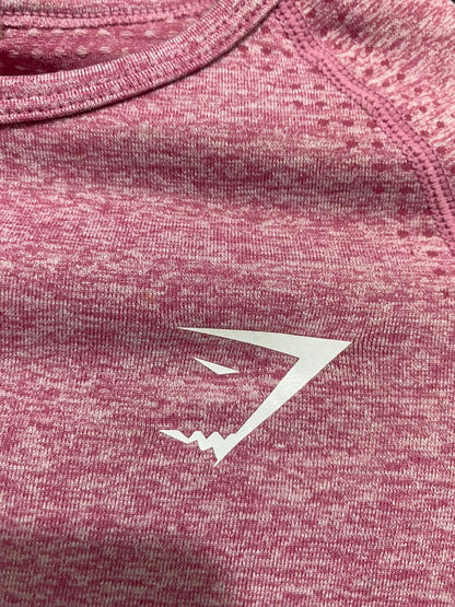 GYMSHARK |S| BUST 14| WOMEN'S PINK HEATHERED SEAMLESS LONG-SLEEVE ATHLETIC CROP TOP ACTIVEWEAR