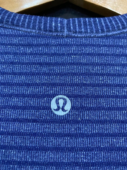 LULULEMON |S| BUST 14| WOMEN'S BLUE HEATHERED STRIPED SEAMLESS LONG-SLEEVE ATHLETIC TOP WITH THUMBHOLES ACTIVEWEAR