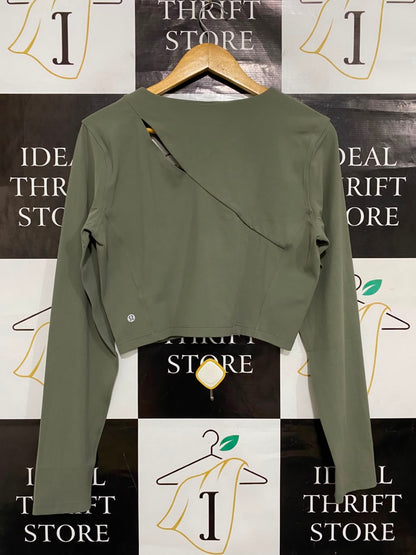 LULULEMON |M| BUST 18| WOMEN'S SAGE GREEN ASYMMETRICAL CUTOUT LONG-SLEEVE CROP TOP ACTIVEWEAR