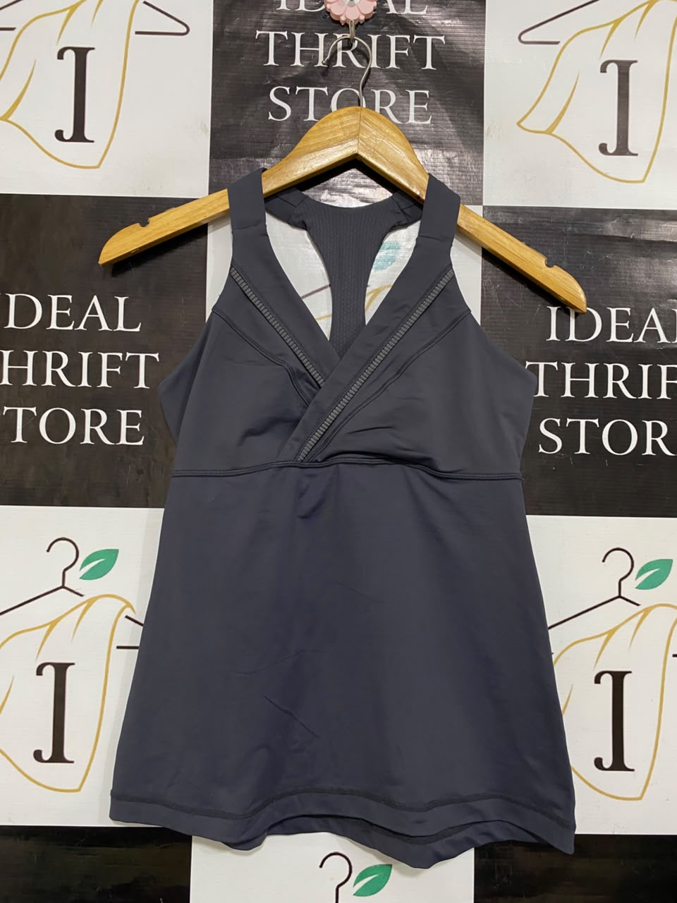 LULULEMON |S| BUST 14| WOMEN'S DARK GREY / CHARCOAL WRAP-FRONT ATHLETIC TANK TOP WITH RACERBACK ACTIVEWEAR