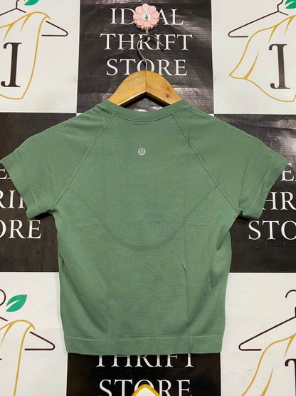 LULULEMON |XS| WAIST 13| WOMEN'S SAGE GREEN SEAMLESS SHORT-SLEEVE ATHLETIC CROP TOP ACTIVEWEAR