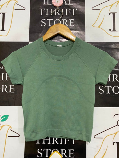 LULULEMON |XS| WAIST 13| WOMEN'S SAGE GREEN SEAMLESS SHORT-SLEEVE ATHLETIC CROP TOP ACTIVEWEAR