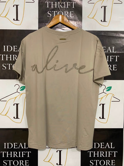 GYMSHARK |S| BUST 19| BEIGE TAN OVERSIZED CASUAL ATHLETIC SHORT SLEEVE T-SHIRT WOMEN'S